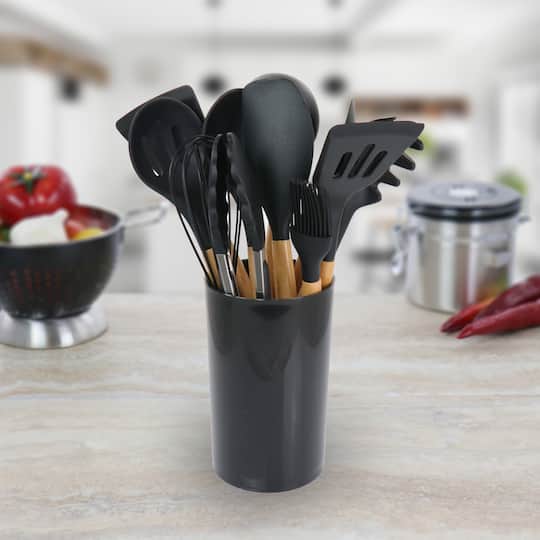 MegaChef Black Silicone & Wood Cooking Utensils Set, 12ct.